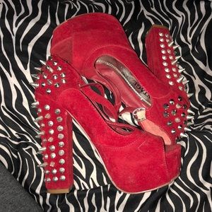 Red platform high heel shoes